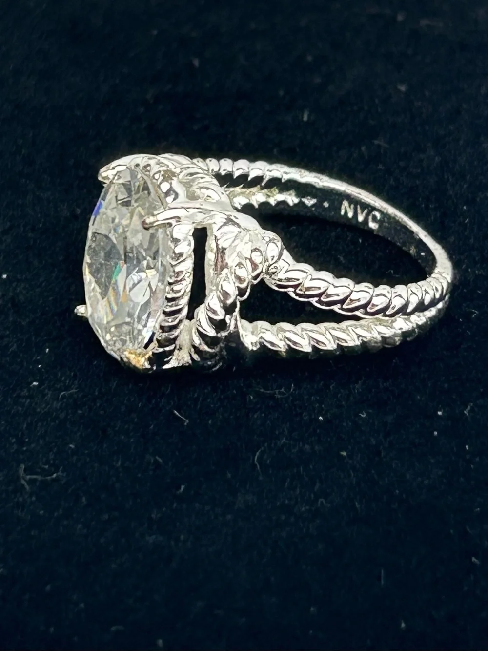 NVC Silver Twisted Rope Ring with 5 3/4 CT Clear Stone Size 8